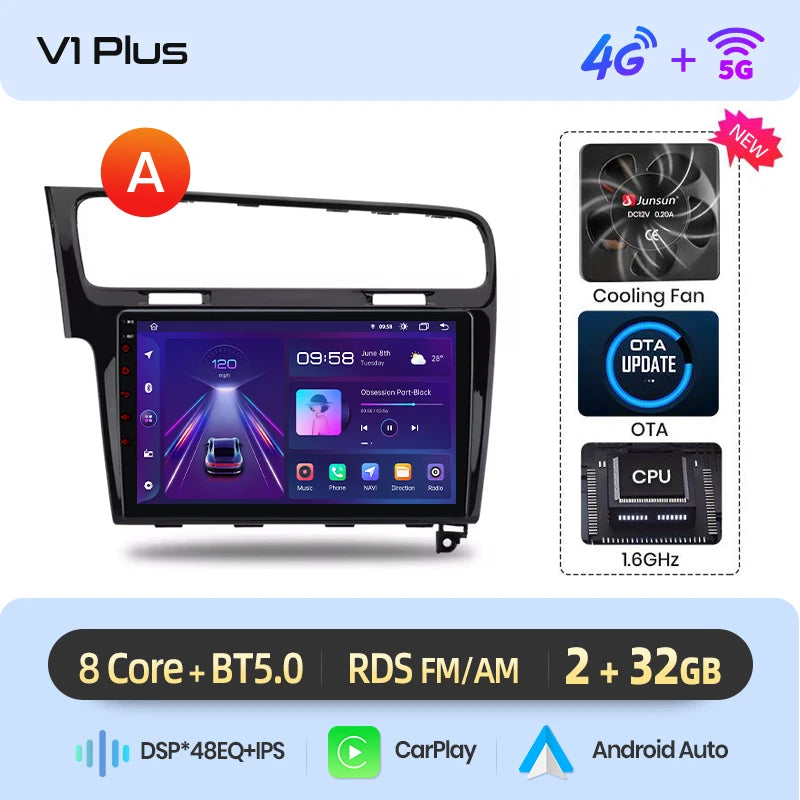 Junsun AI 4G LTE Wireless CarPlay Android Auto Car Radio For VW Volkswagen Golf 7 2013 2014 2015-2017 GPS Navi BT DSP RDS FM