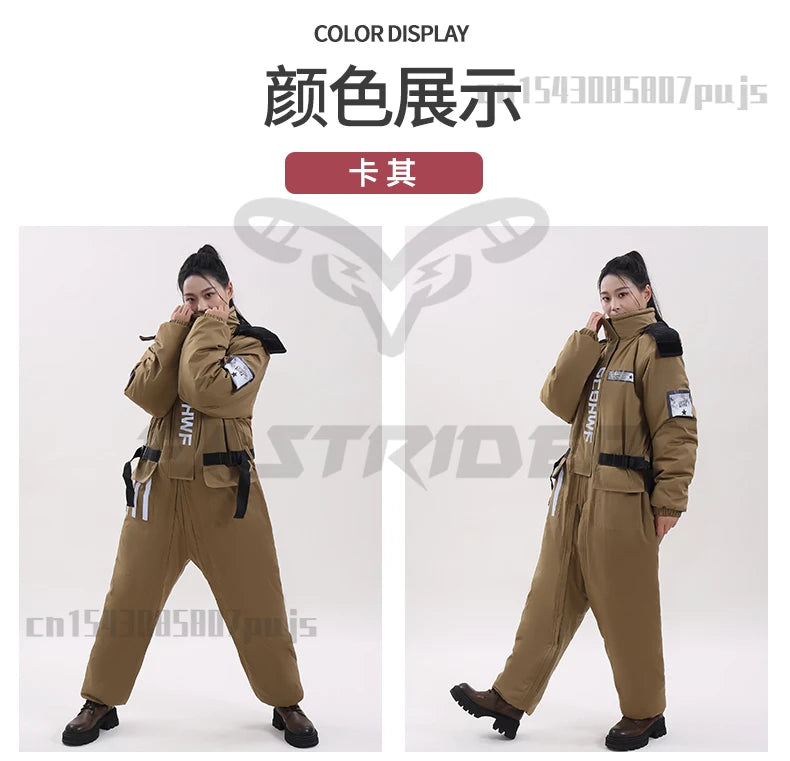 Winter Waterproof Windproof Ski Suit Thick Fleece Jumpsuit for Men Women, Cold Resistant Motorcycle Riding Suit
