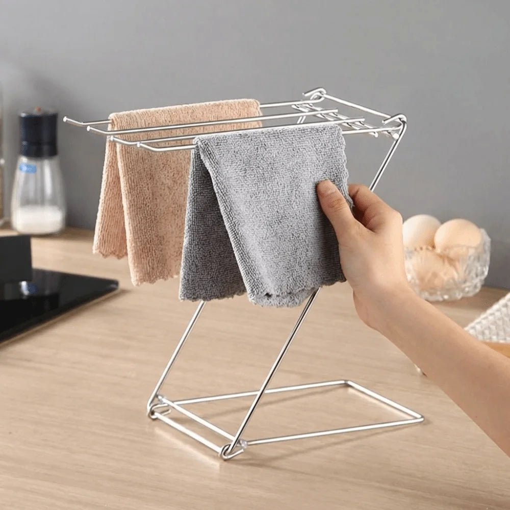 Stainless Steel Dishcloth Hanging Shelf Foldable Design Portable Rag Drain Holder Rustproof Quick Dry Kitchen Cloth Drying Rack