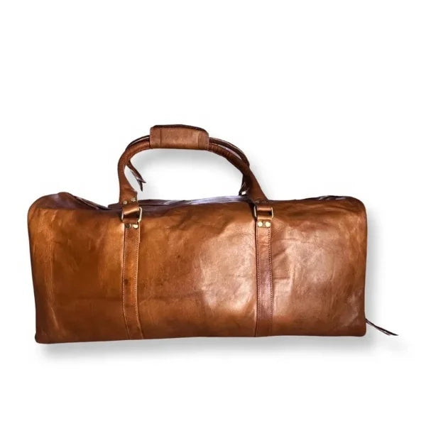 Customized Genuine Goat Leather Vintage Stylish Handcrafted Leather Duffle Travel Bag with Zipper Closer