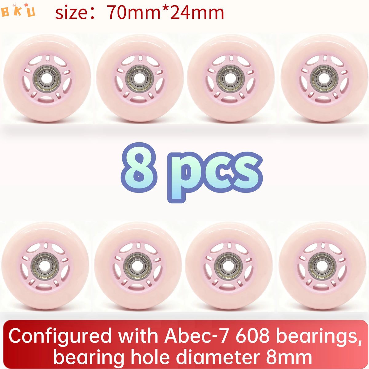 8-Pack Full Set Roller Skate Replacement 70mm Wheels, High-Speed Abec-7 608 Bearing Wheels for Skateboard/Scooter/Luggage