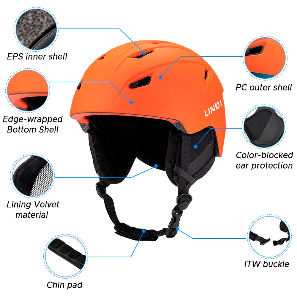 LIXADA Integrated Warm Ski Helmet Adjustable Lightweight Comfortable Snowboard Helmet for Winter Warmer Helmet