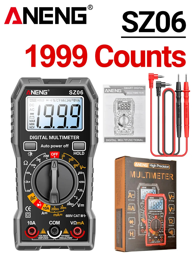 Digital Multimeter ANENG SZ06 AC/DC Ammeter 1999 Counts Multitester 600V Voltmeter Multimetr Voltage Resistance Meter Diode Tool