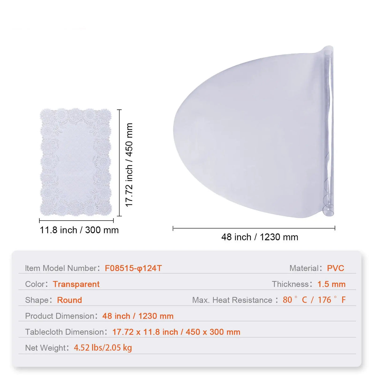 48 Inch/1230 mm Clear PVC Plastic Table Cover Protector 1.5 mm Thick Waterproof Desktop Protective Furniture Cover