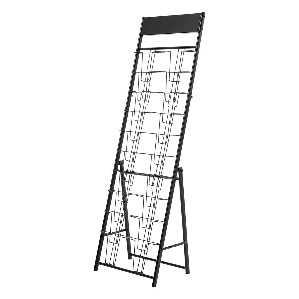 Portable 20-Pocket Brochure Display Rack Floor-Standing Metal Magazine and Newspaper Rack for Literature Display