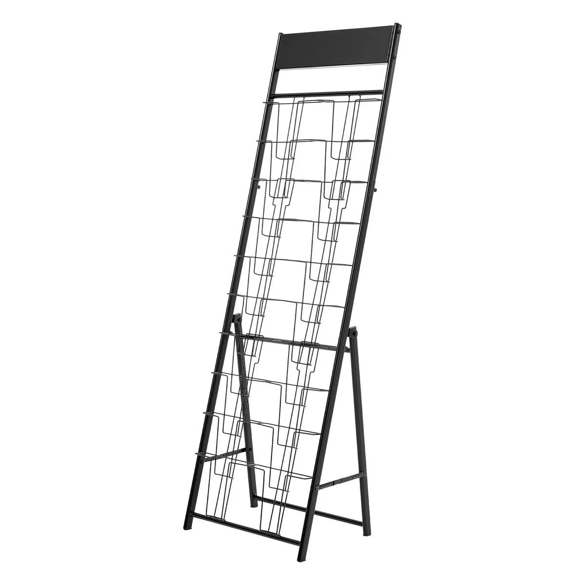 Portable 20-Pocket Brochure Display Rack Floor-Standing Metal Magazine and Newspaper Rack for Literature Display