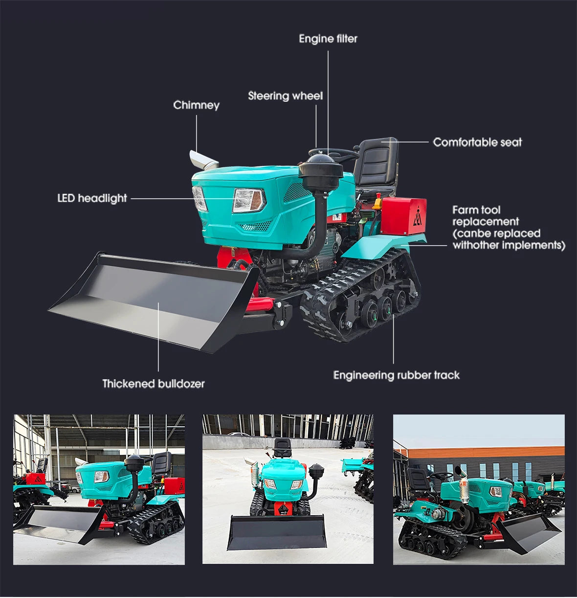 35HP Diesel Crawler Tractor EPA Approved Garden Cultivator With Excavator Parts For Farm & Orchard