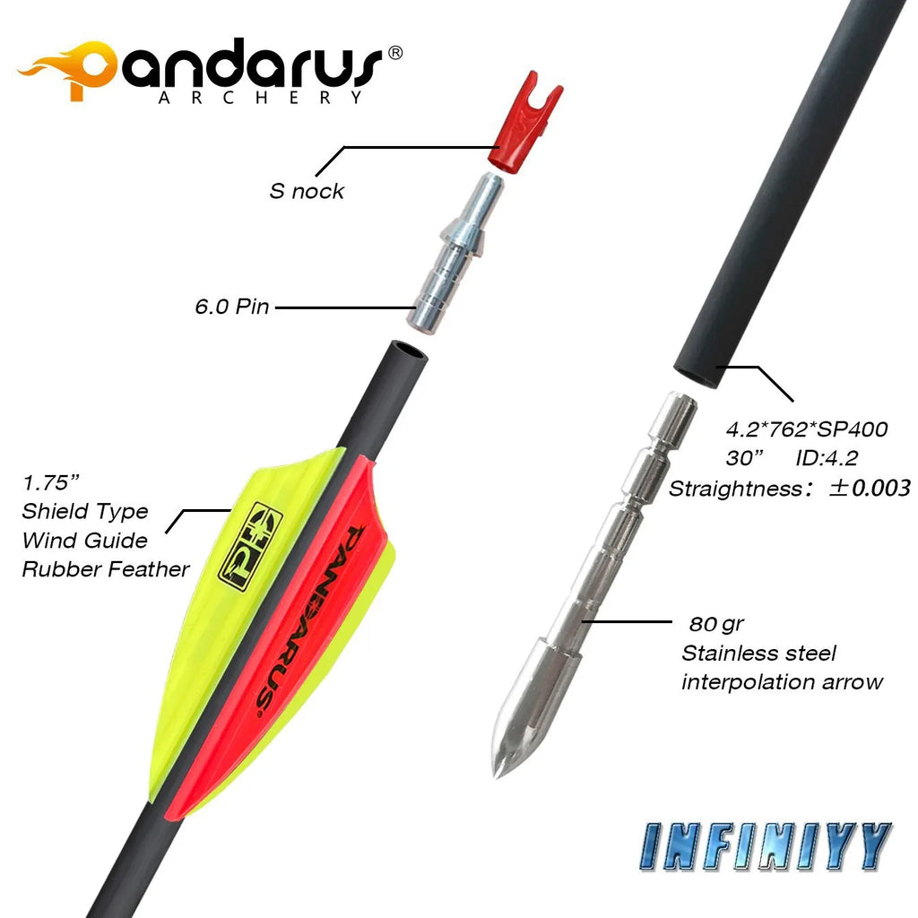 12pcs Pandarus Archery ID4.2mm Pure Carbon Arrow 30in Spine 400 500 600 700 800 900 1000 1100 1200 1300 1500 for Target Shooting