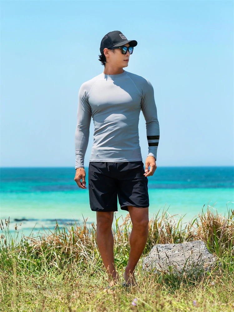 SAILBEE Men UV Protect Swimwear Long Sleeve Swimsuit Mens Rashguard Surfing Rash Guard Surf Shirt For Swimming Sail Drop Ship