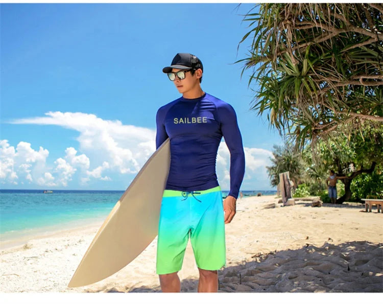 SAILBEE Men UV Protect Swimwear Long Sleeve Swimsuit Mens Rashguard Surfing Rash Guard Surf Shirt For Swimming Sail Drop Ship
