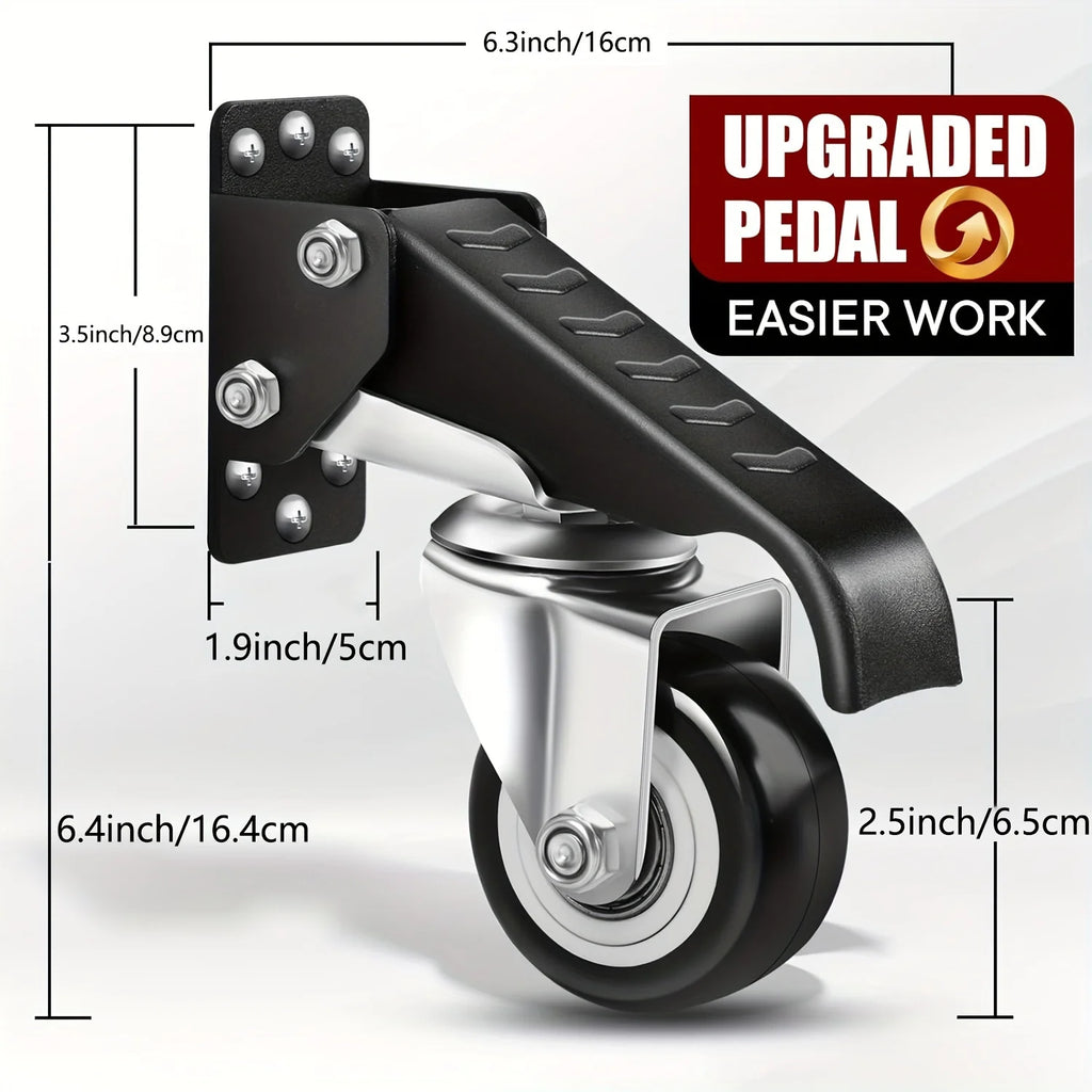 165 lbs 2.5" Set of 4 Workbench Caster Wheels Side Mounted Retractable Stepdown Wheel 360° Swivel for Tables and Equipment