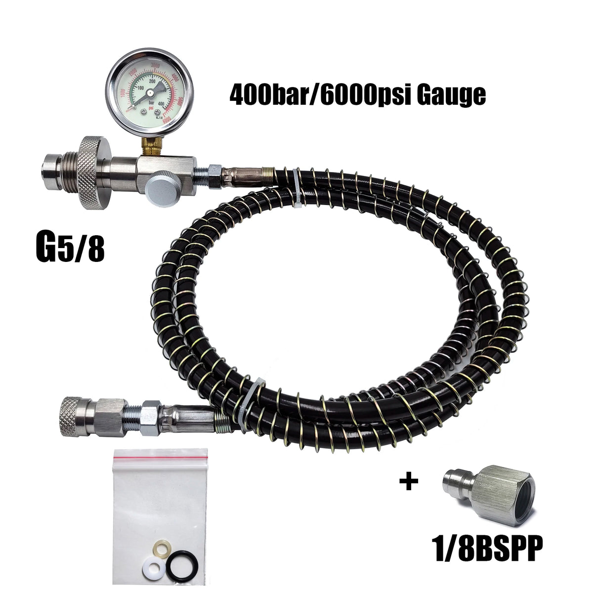 HPA 4500psi/300bar Air Diving DIN G5/8 Connect Fill Station Filling Charging Adaptor Valve Stainless Steel with Hose
