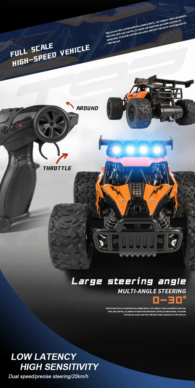 Oike Remote Control Car RC Drift Racing Vehicle Off Road Alloy 2.4G Radio High-Speed Trucks With LED Light Climbing Gift Kid Toy