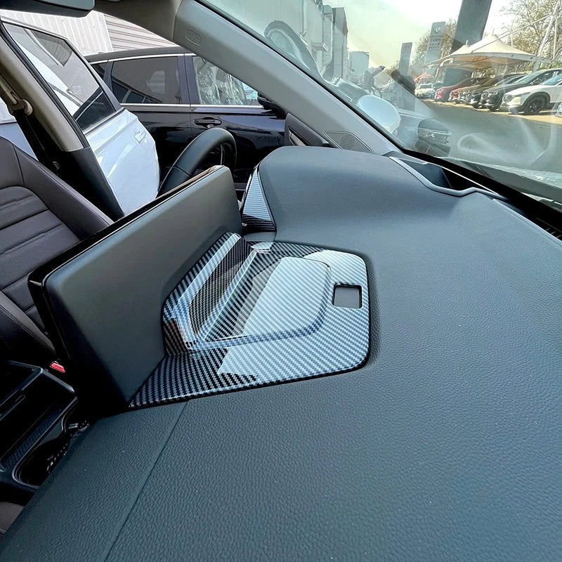 For Honda CR-V 2023-2025: Navigation Screen Rear Trim Frame - ABS+TPE Carbon Fiber Texture Cover (Tool-Free)