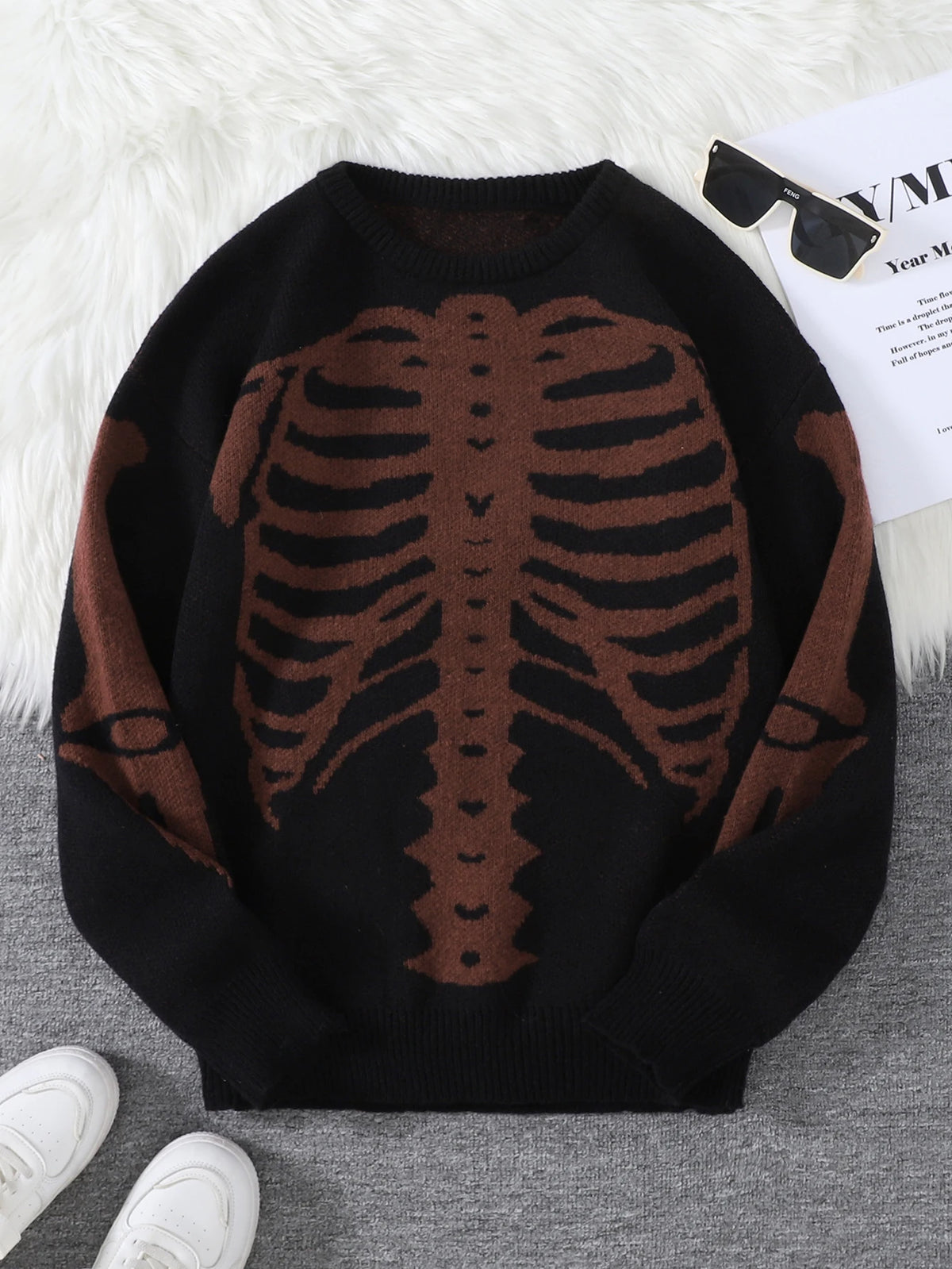 New Popular Autumn and Winter Backbone Jacquard Pattern Pullover Sweater Casual Round Neck Knitted Men's Pullover