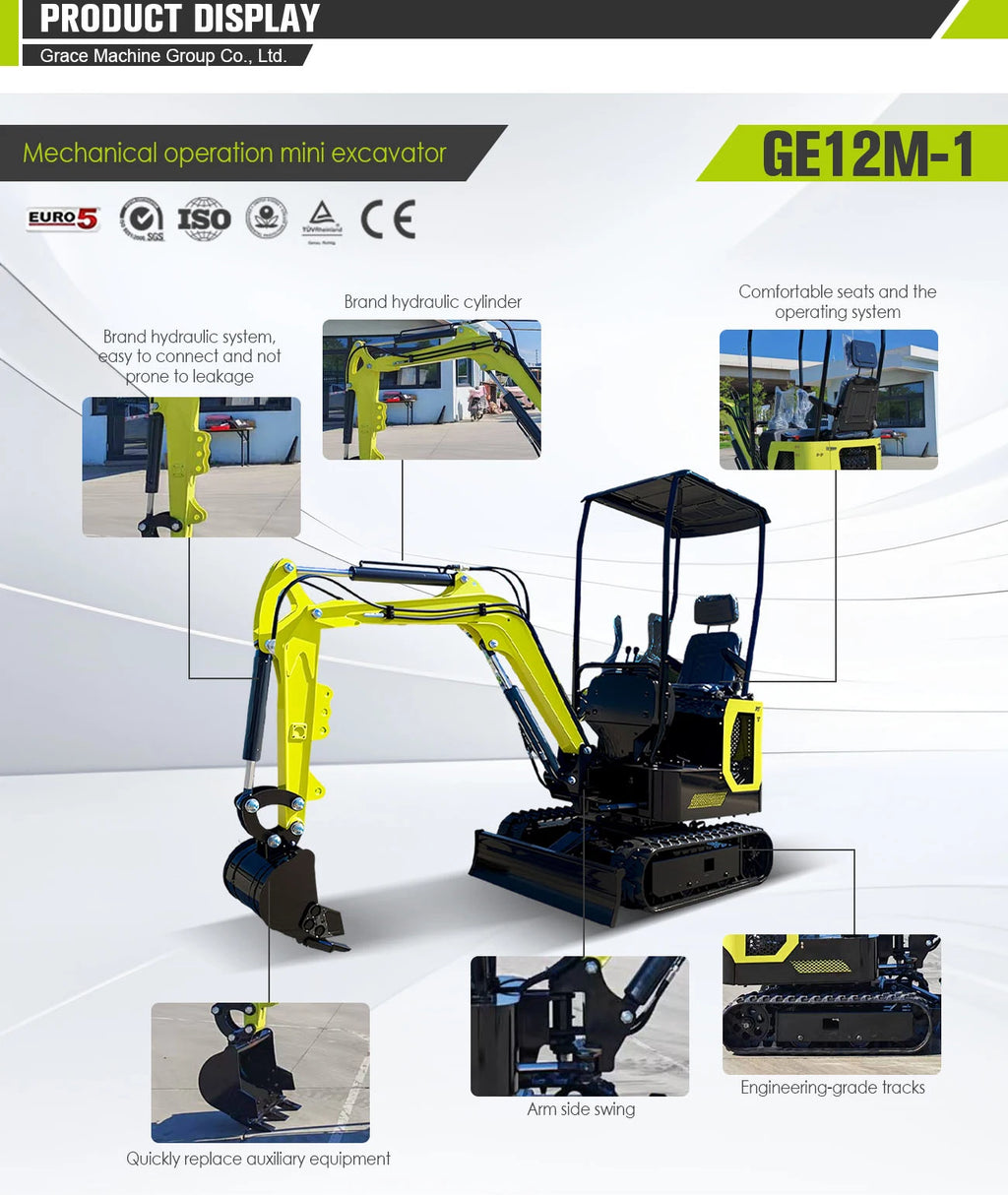 Multifunctional Mini Excavator 0.8-1 Ton Tiny Digger for Indoor Construction Narrow Space Soil Moving