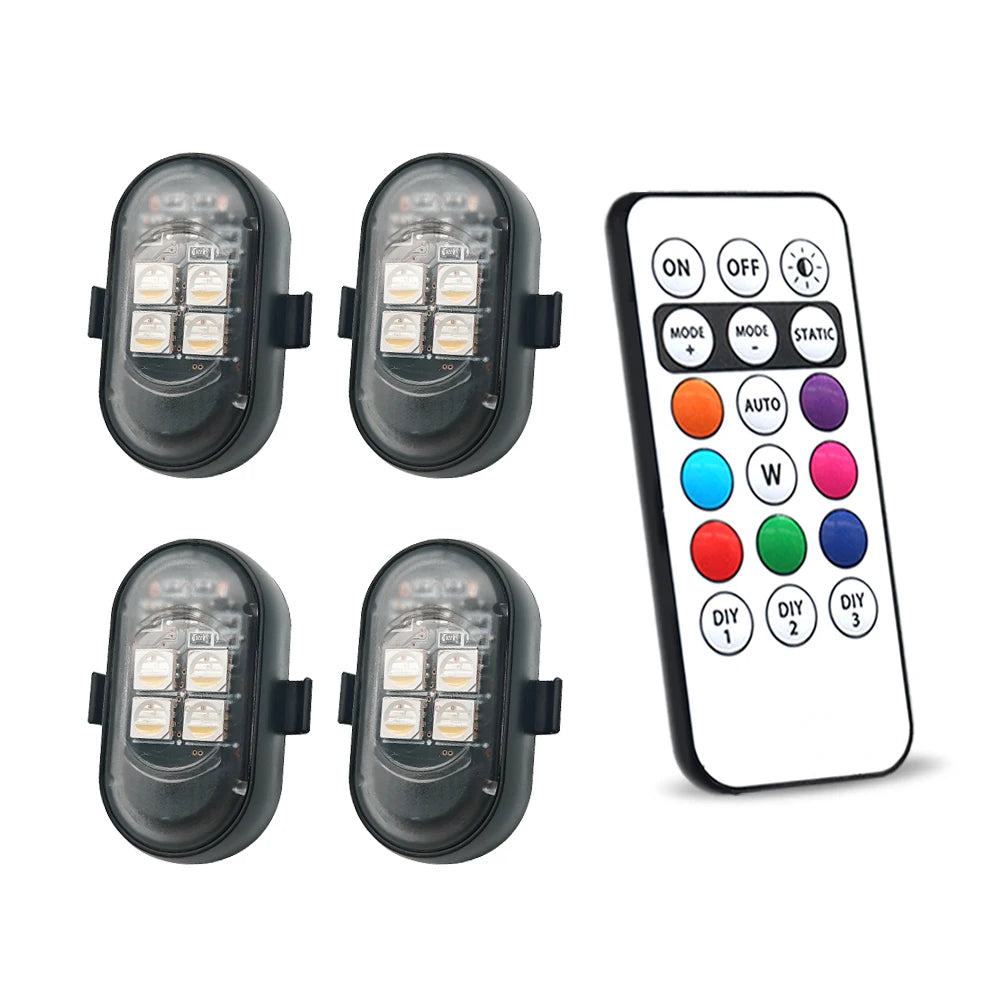Rechargeable Car LED Light Kit, RGB Color Changing LED Light with Remote Control, Decorative Atmosphere Lamp for Car Motorcycle