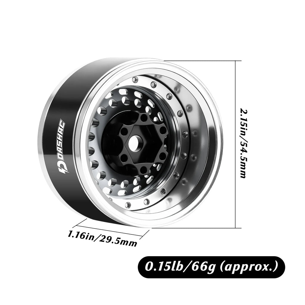DashRC 1.9" Beadlock Wheels Aluminum Negative Offset Rims 4PCS for 1/10 RC Crawler SCX10 TRX4 TRX6 RC4WD D90