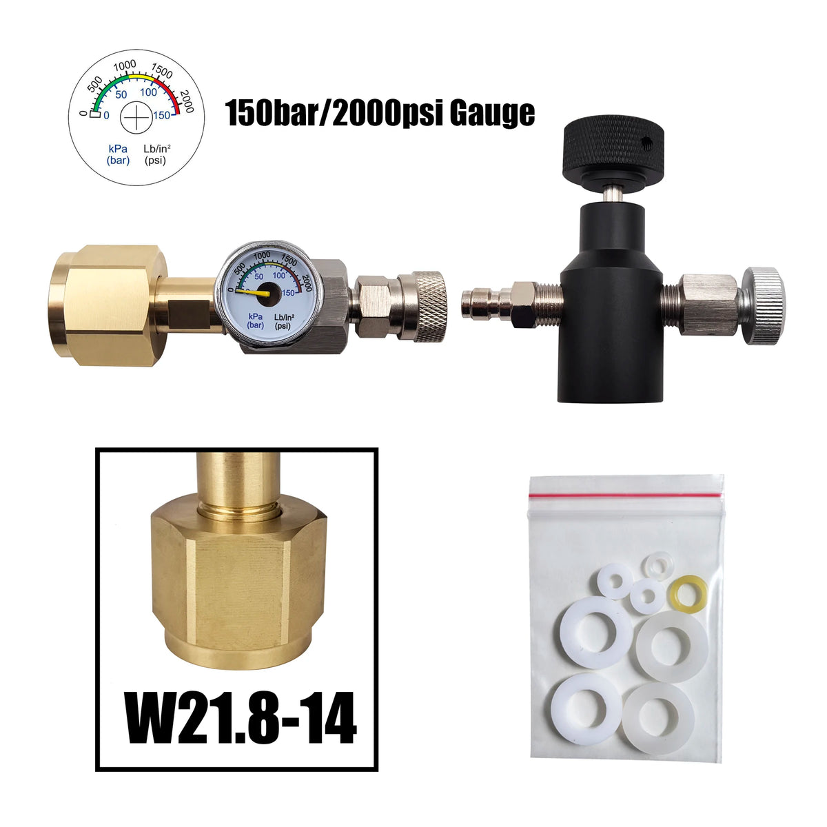 Sparking Water Maker Cylinder CO2 Filling Station, Carbon Dioxide Tank Refill Adapter Connector W21.8-14 or G3/4 or CGA320