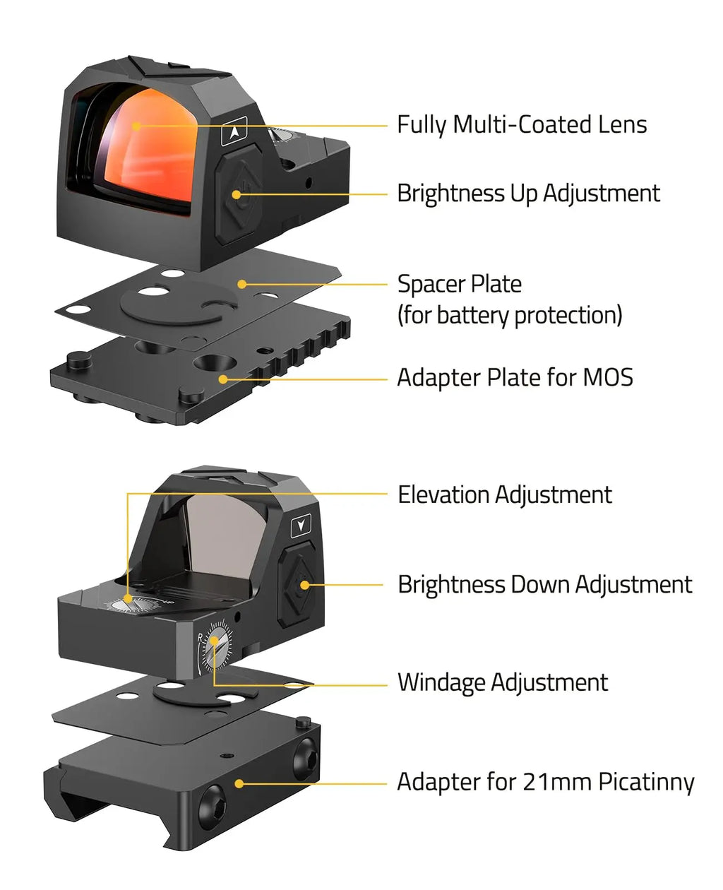 CVLIFE WolfCloak Motion Awake 2MOA Red Dot Scope Open Reflex Optics Sightwith Adapter Plate for MOS & 21mm Picatinny