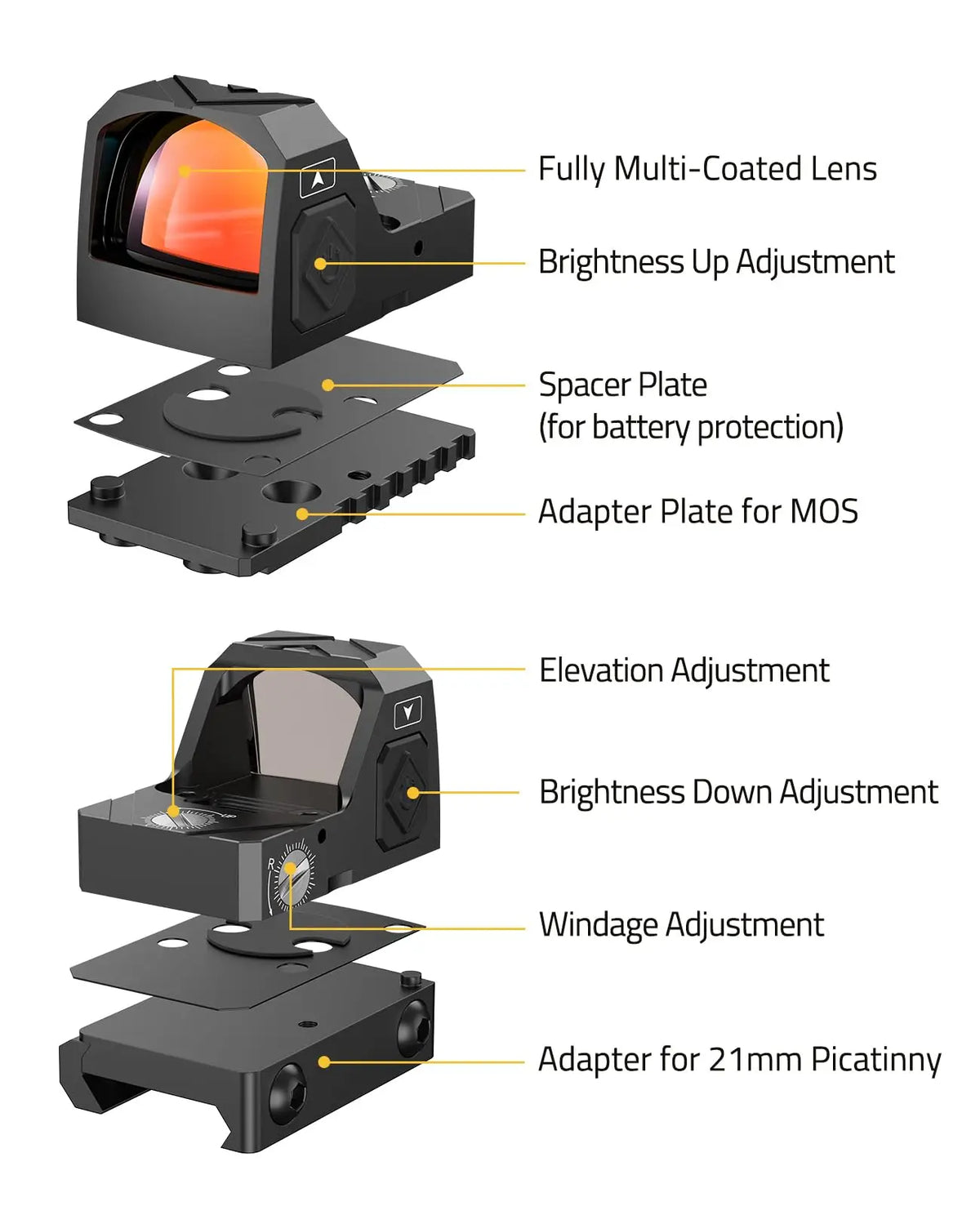 CVLIFE WolfCloak Motion Awake 2MOA Red Dot Scope Open Reflex Optics Sightwith Adapter Plate for MOS & 21mm Picatinny