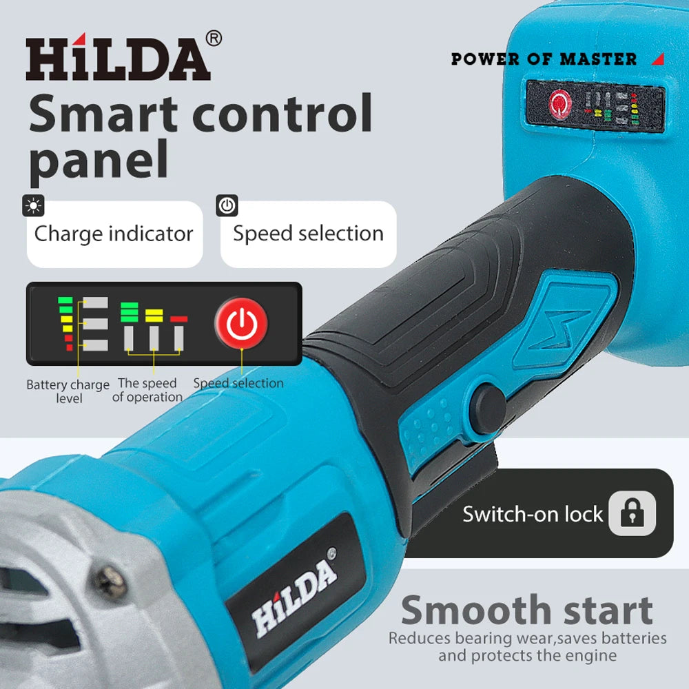 HILDA 21V Handheld Brushless Angle Grinder Cutting Rechargeable Electric Power Tool Polishing Machine Grinder for Makita Battery