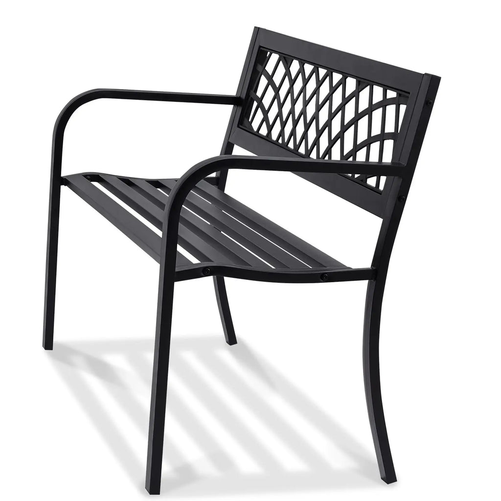 46-Inch Outdoor Garden Bench with Backrest Steel and Wood 480 Lbs Load Capacity for Parks and Outdoors