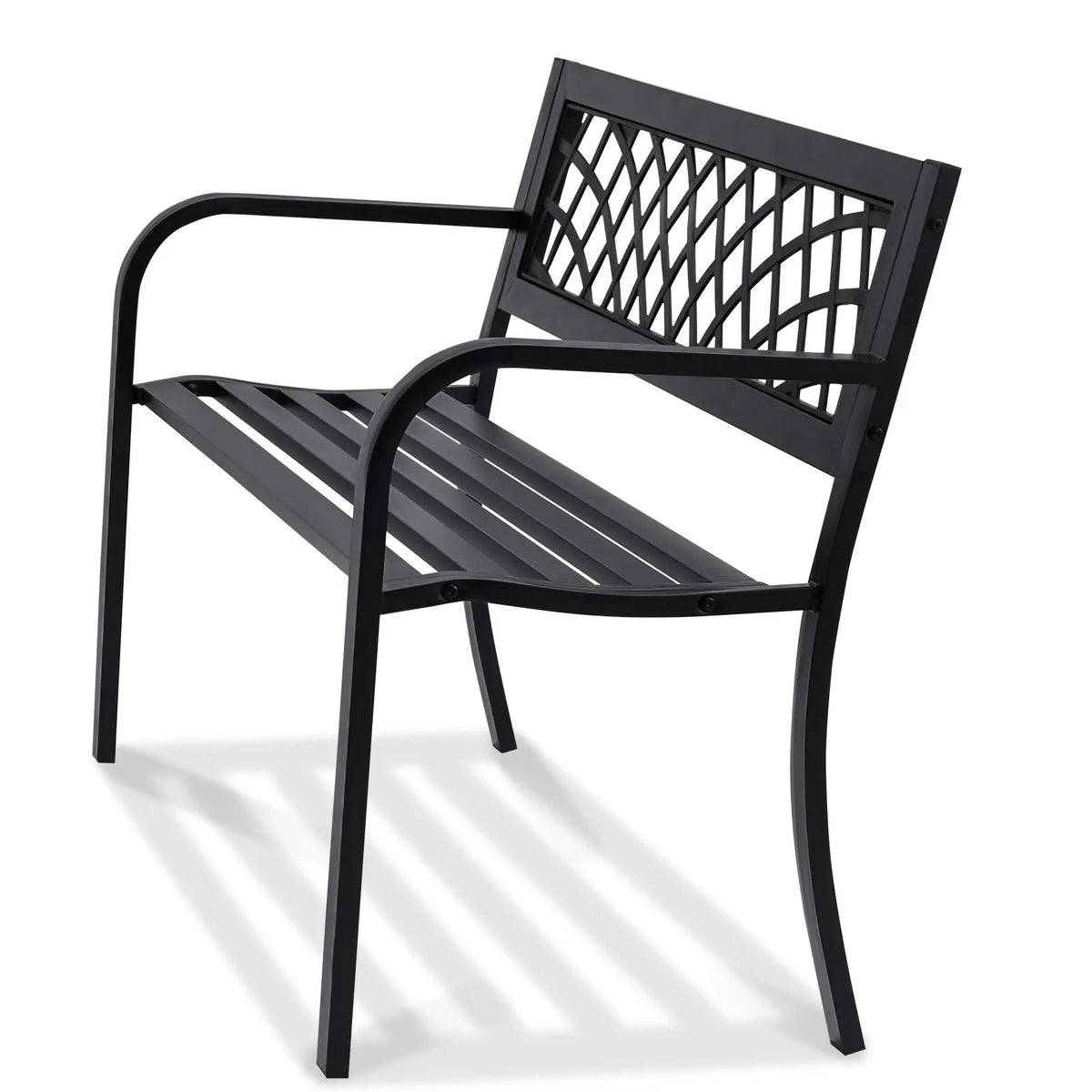46-Inch Outdoor Garden Bench with Backrest Steel and Wood 480 Lbs Load Capacity for Parks and Outdoors