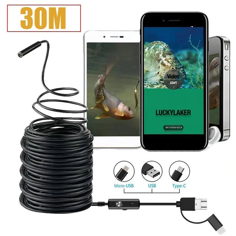 40m Fish Finder Underwater Fishing Endoscope Camera 960P Cars Sewer Inspection Borescope Waterproof 3In1 For Usb Android Type-C