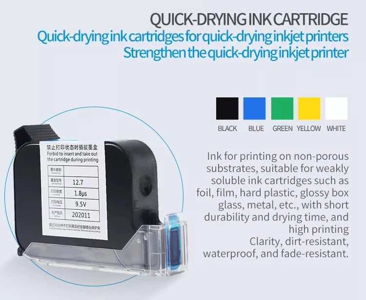 12.7mm TIJ 2.5 Hand Printer Ink Cartridge For 45SI 2588M JS10M JS12M 2588+M 2790K+ 2588K+ Solvent Ink Cartridge No Encryption