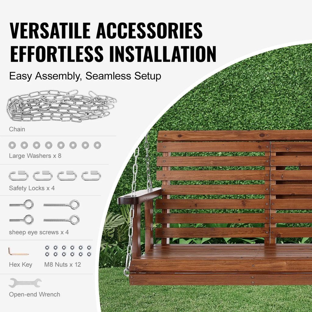 Upgraded 5 ft Wooden Porch Swing Heavy Duty Patio Bench Swing with 880 Lbs Load Capacity for Courtyard Garden for Indoor Use