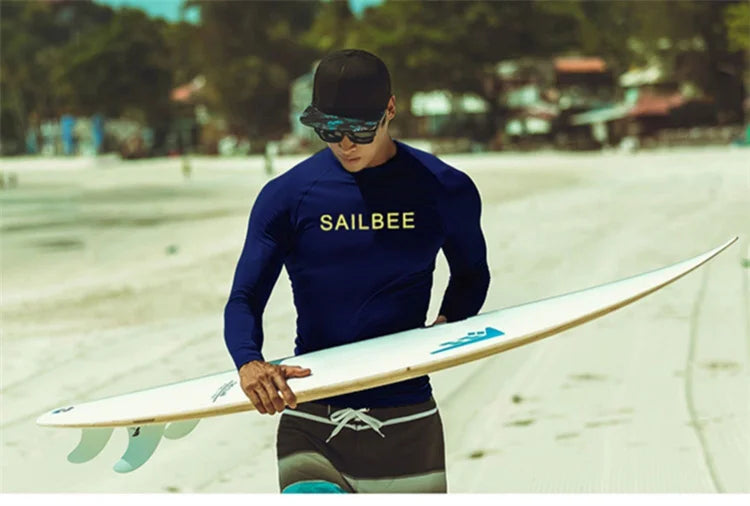 SAILBEE Men UV Protect Swimwear Long Sleeve Swimsuit Mens Rashguard Surfing Rash Guard Surf Shirt For Swimming Sail Drop Ship