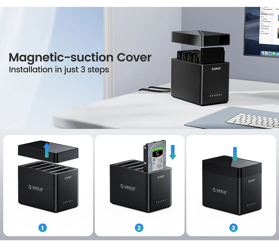 ORICO 5 Bay 3.5" SATA Hard Drive Enclosure HDD Docking Station USB 3.0 Type C External HD Case 90TB Storage Expansion 12V/6.5A
