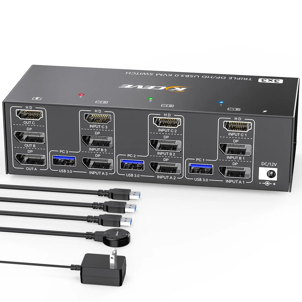 Triple/Dual HDMI/Displayport KVM Switch 3/2 Monitors 3/2 Computers USB 3.0 KVM for 8K@60Hz 4K@144Hz With 4 USB3.0 Keyboard Mouse