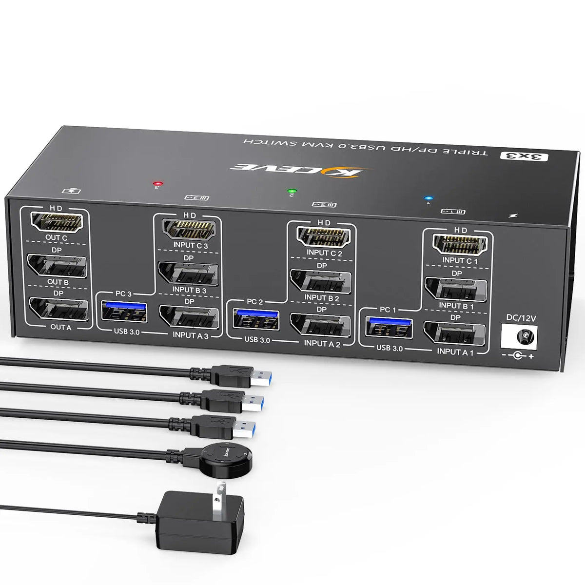 Triple/Dual HDMI/Displayport KVM Switch 3/2 Monitors 3/2 Computers USB 3.0 KVM for 8K@60Hz 4K@144Hz With 4 USB3.0 Keyboard Mouse