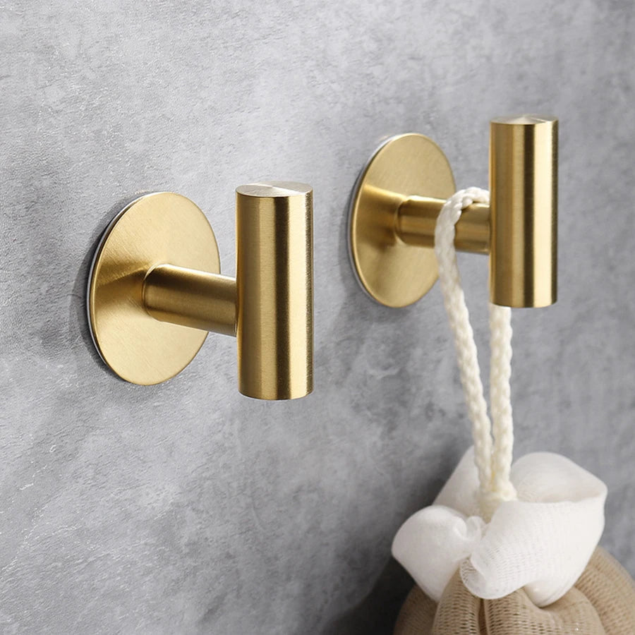 2/4PCS Adhesive Wall Hook Stainless Steel Robe Sticker Hooks Towel Coat Key Pants Hangers Bathroom Kitchen Storage Accessories