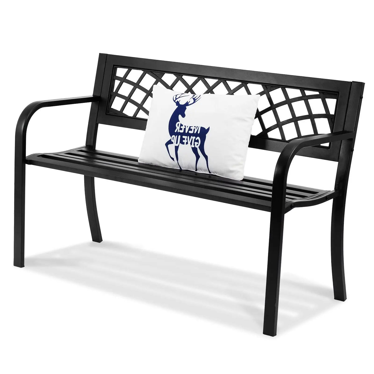 46-Inch Outdoor Garden Bench with Backrest Steel and Wood 480 Lbs Load Capacity for Parks and Outdoors