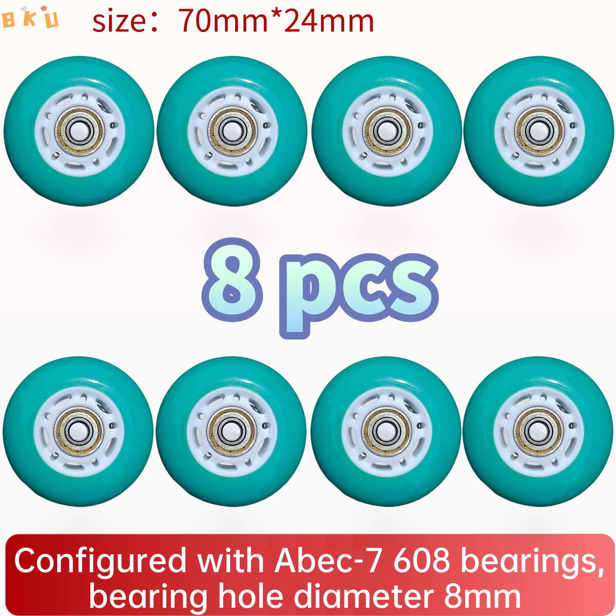 8-Pack Full Set Roller Skate Replacement 70mm Wheels, High-Speed Abec-7 608 Bearing Wheels for Skateboard/Scooter/Luggage
