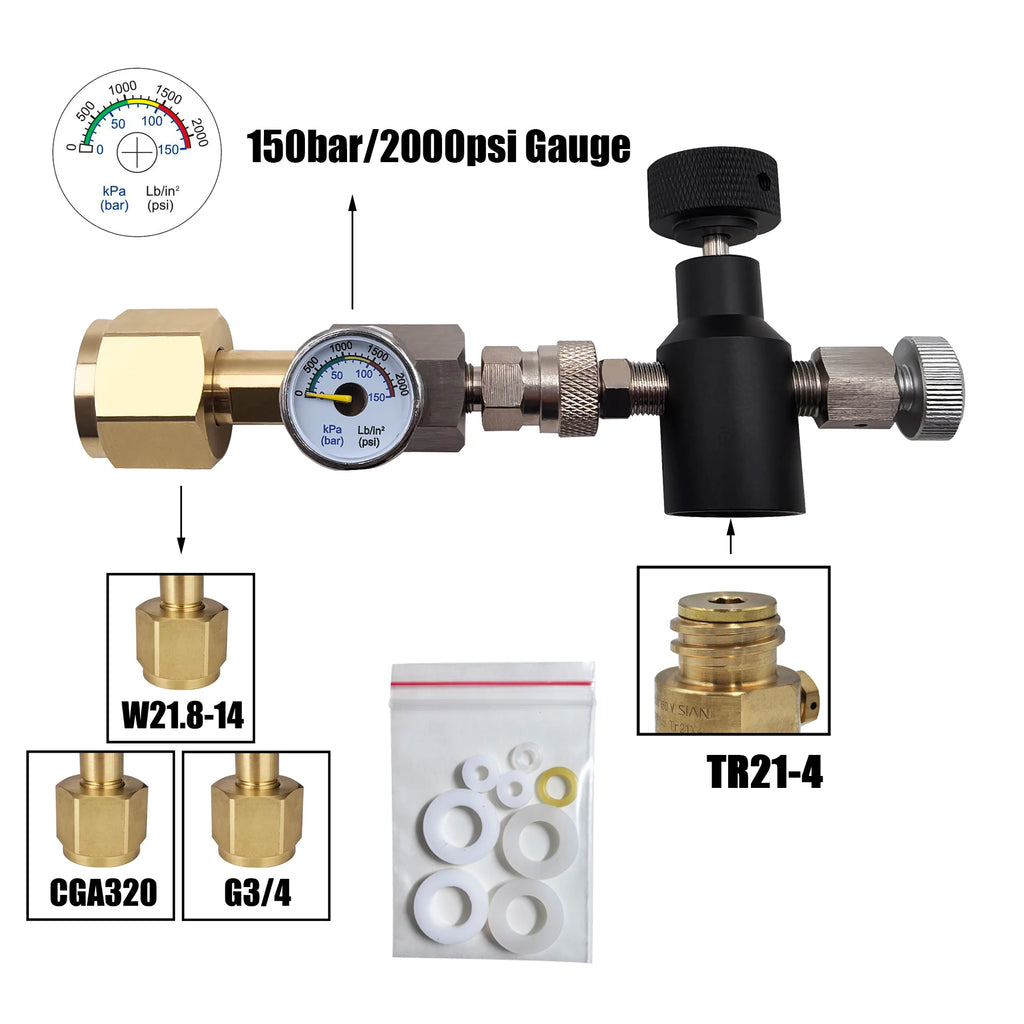 Sparking Water Maker Cylinder CO2 Filling Station, Carbon Dioxide Tank Refill Adapter Connector W21.8-14 or G3/4 or CGA320