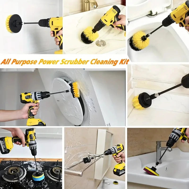 Electric Cleaning Brush Set, Electric Drill Brush Head, Car Cleaning Sponge Soft Brush, Car Wash Hard Brush, Bathroom Brush