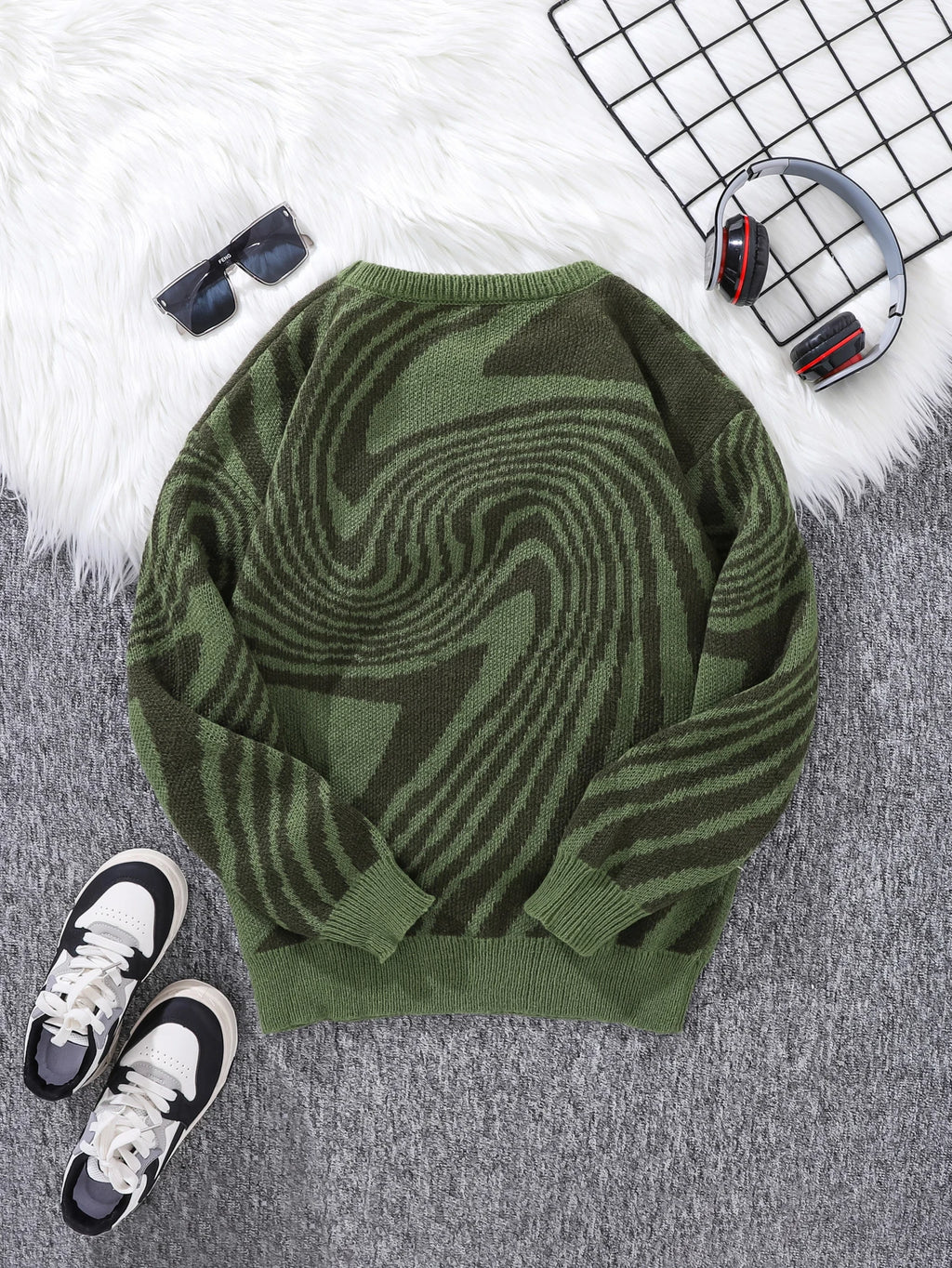 New Popular Autumn and Winter Maze Jacquard Pattern Pullover Sweater Casual Round Neck Contrast Color Knitted Men's Pullover