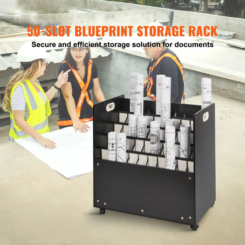 Blueprint Storage Rack 50 Slots Mobile Wooden Roll File Organizer Cart Construction Plan Map Po Magazine Rack Organizer