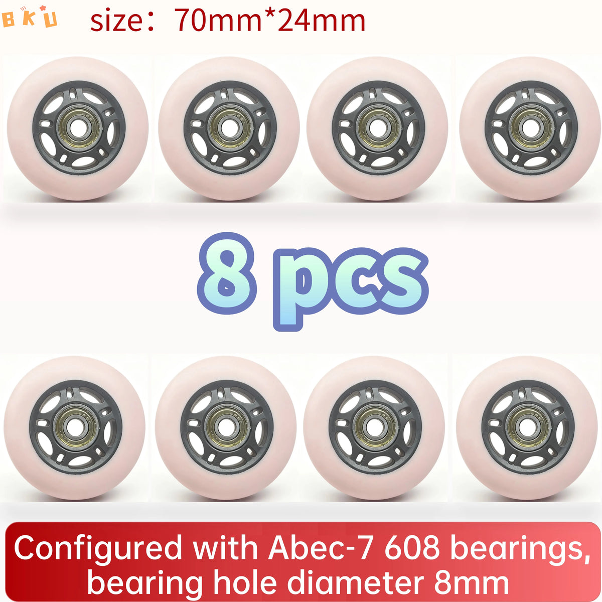 8-Pack Full Set Roller Skate Replacement 70mm Wheels, High-Speed Abec-7 608 Bearing Wheels for Skateboard/Scooter/Luggage