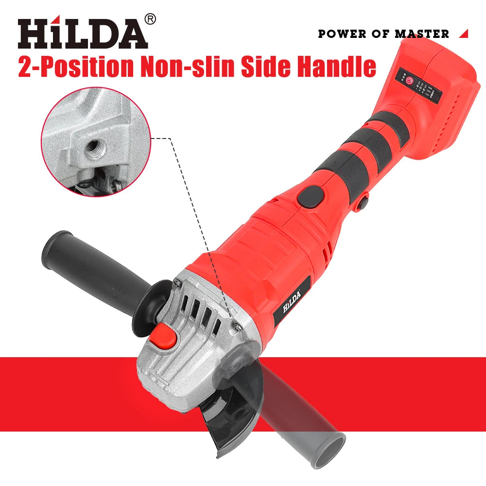 HILDA 21V Handheld Brushless Angle Grinder Cutting Rechargeable Electric Power Tool Polishing Machine Grinder for Makita Battery