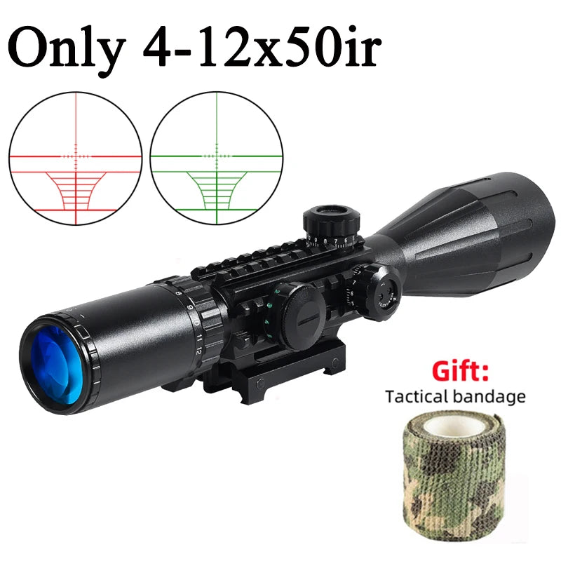 4-12X50ir Scope Red Green Two Color Illumination with HD101 HD103 4 Points Reticle Red Dot Optics Sight Hunting Combo