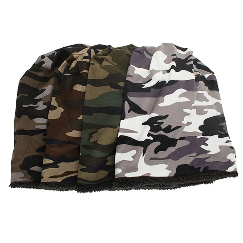 Outdoor Warm Cap Balaclava For Women/Men Camouflage Cotton Cap Plus Velvet Hat Warm For Autumn Winter Skiing Bike Accessories