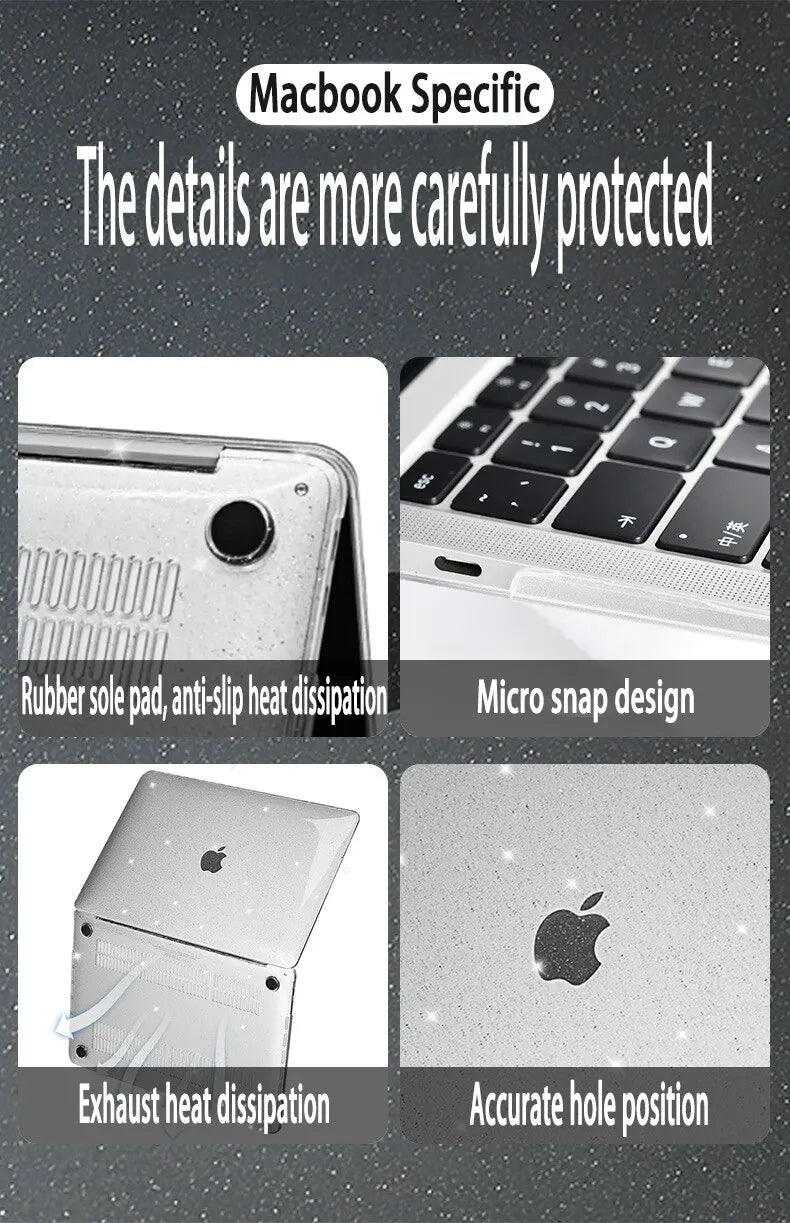 Glitter Bling Laptop Case For MacBook Air 13 M1 A2337 2022 Air 13.6 M2 A2681 Pro 13 A2338 Case Cover Accessories
