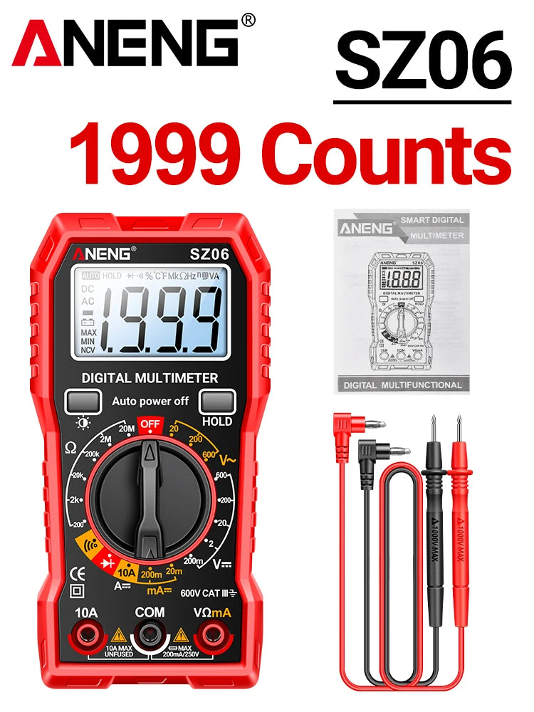 Digital Multimeter ANENG SZ06 AC/DC Ammeter 1999 Counts Multitester 600V Voltmeter Multimetr Voltage Resistance Meter Diode Tool