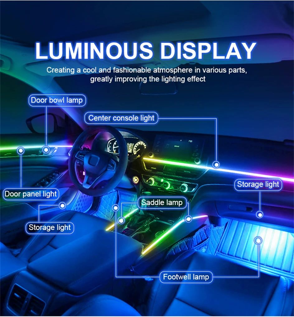 Newest Car LED Dual Zone Hidden Ambient Light Smoke Matt Black Acrylic Strip Symphony Interior Decoration Atmosphere Light Kits