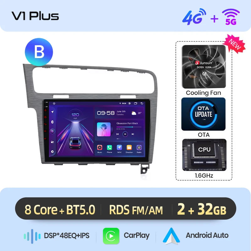 Junsun AI 4G LTE Wireless CarPlay Android Auto Car Radio For VW Volkswagen Golf 7 2013 2014 2015-2017 GPS Navi BT DSP RDS FM